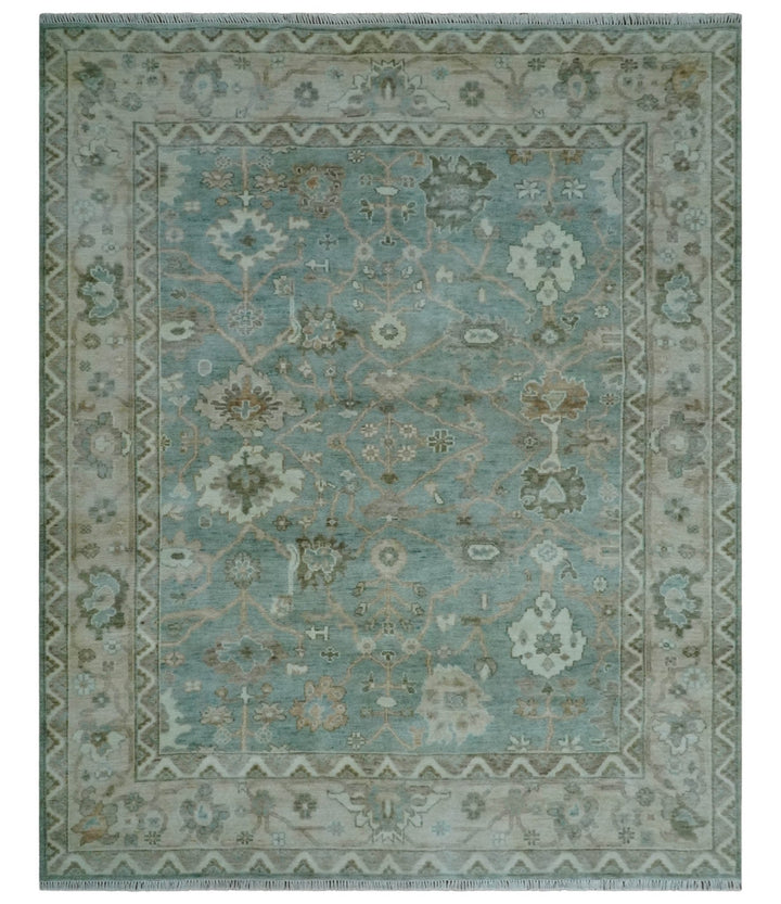 Custom Made Traditional Aqua and Silver Antique Style Multi size Hand knotted Wool Area Rug - The Rug Decor