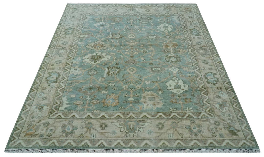 Custom Made Traditional Aqua and Silver Antique Style Multi size Hand knotted Wool Area Rug - The Rug Decor