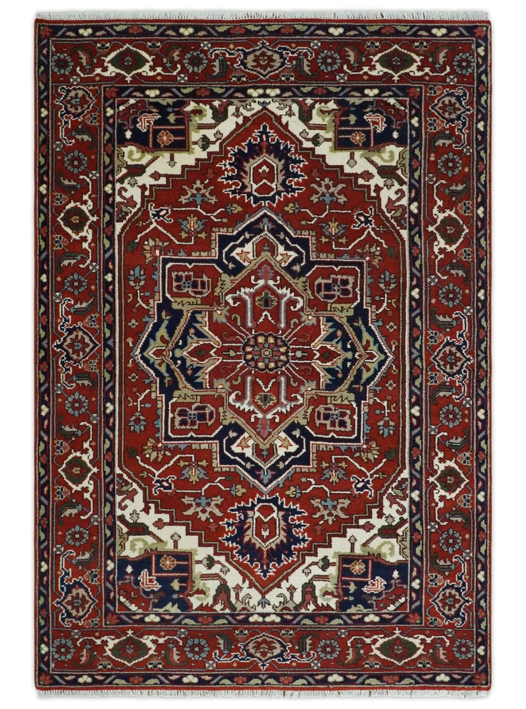 Custom Made Traditional Brown, Ivory and Blue Hand knotted Multi Size wool Area Rug - The Rug Decor