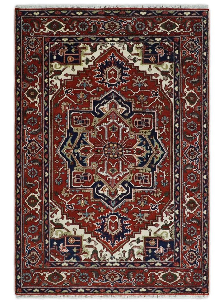 Custom Made Traditional Brown, Ivory and Blue Hand knotted Multi Size wool Area Rug - The Rug Decor