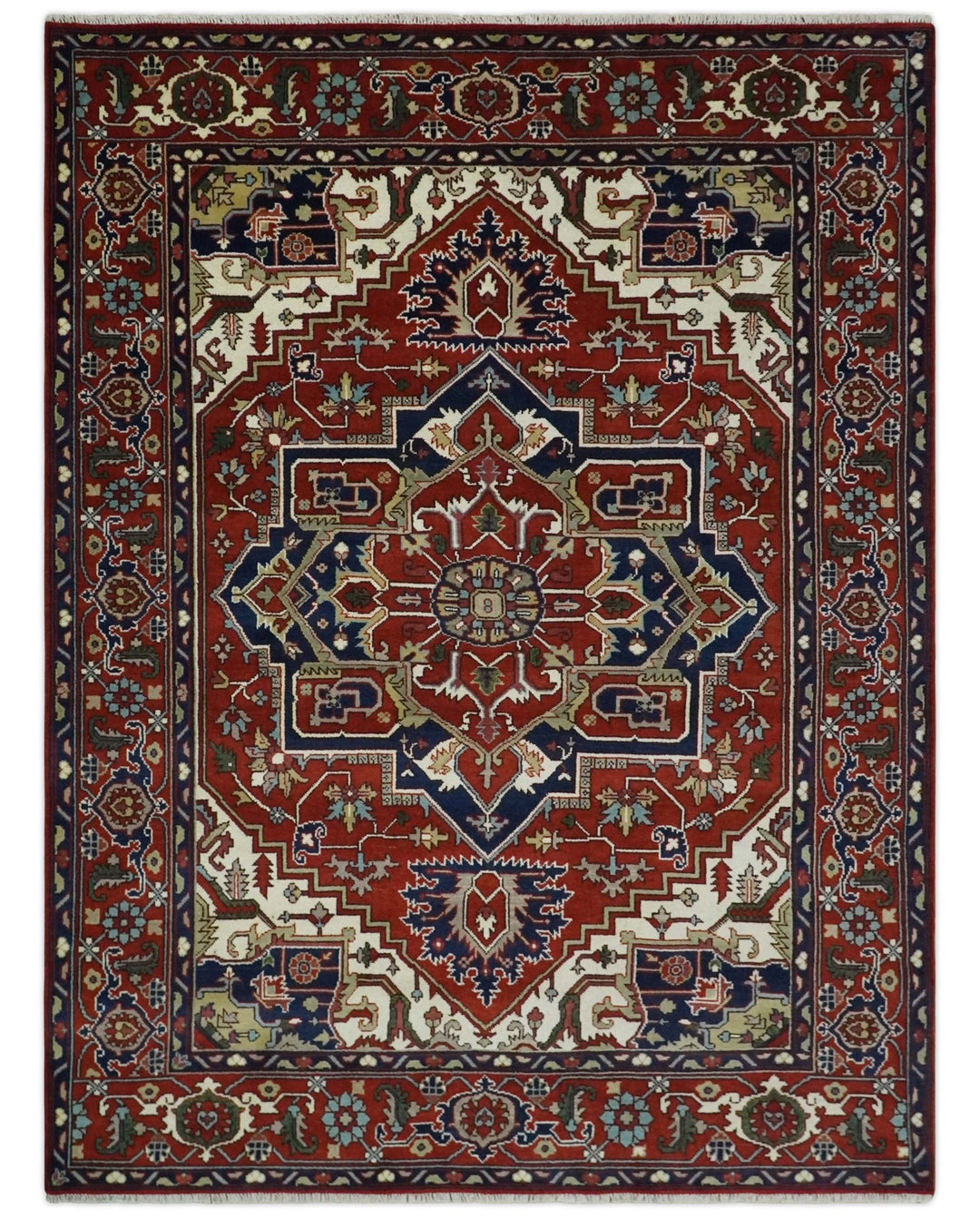 Custom Made Traditional Brown, Ivory and Blue Hand knotted Multi Size wool Area Rug - The Rug Decor