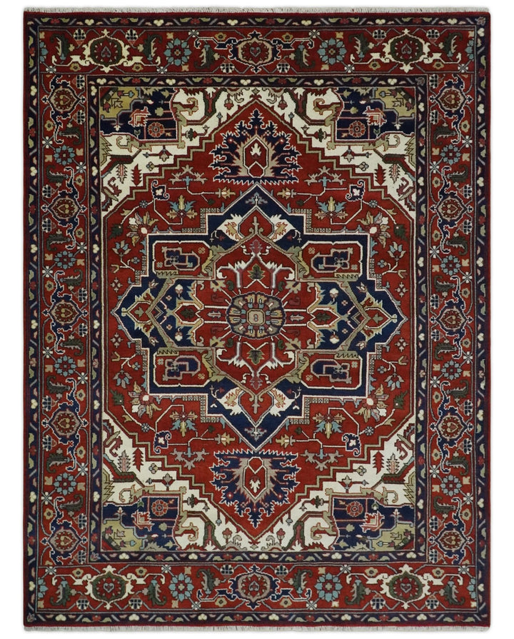Custom Made Traditional Brown, Ivory and Blue Hand knotted Multi Size wool Area Rug - The Rug Decor