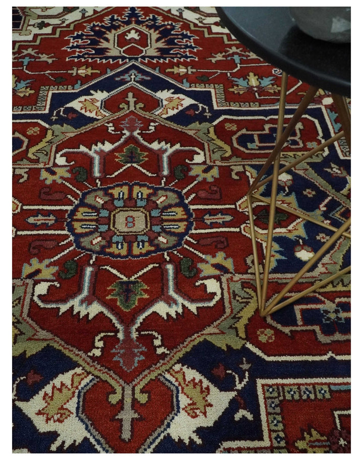 Custom Made Traditional Brown, Ivory and Blue Hand knotted Multi Size wool Area Rug - The Rug Decor