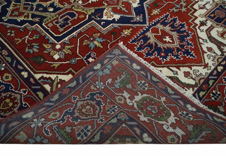 Custom Made Traditional Brown, Ivory and Blue Hand knotted Multi Size wool Area Rug - The Rug Decor