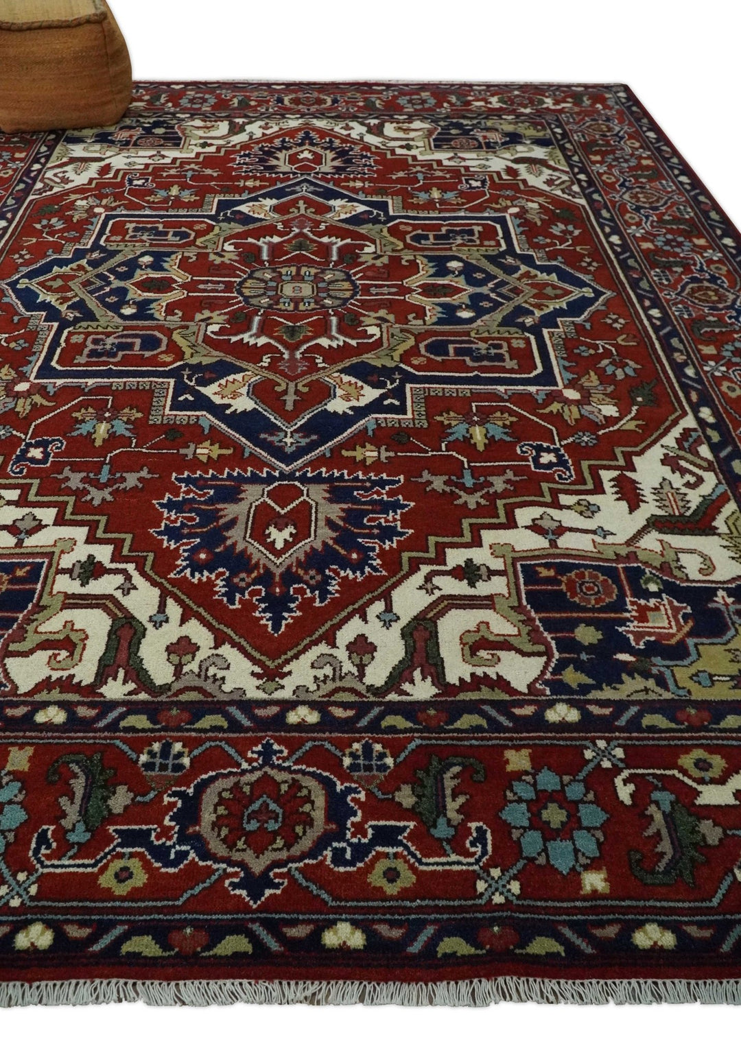 Custom Made Traditional Brown, Ivory and Blue Hand knotted Multi Size wool Area Rug - The Rug Decor