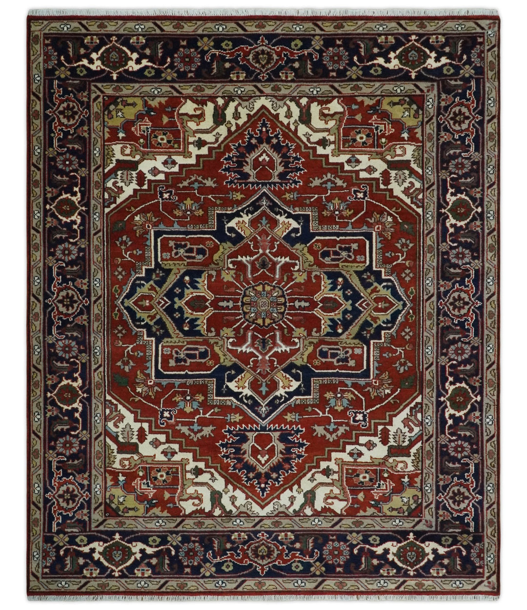 Custom Made Traditional Brown, Ivory and Blue Hand knotted Multi Size wool Area Rug - The Rug Decor