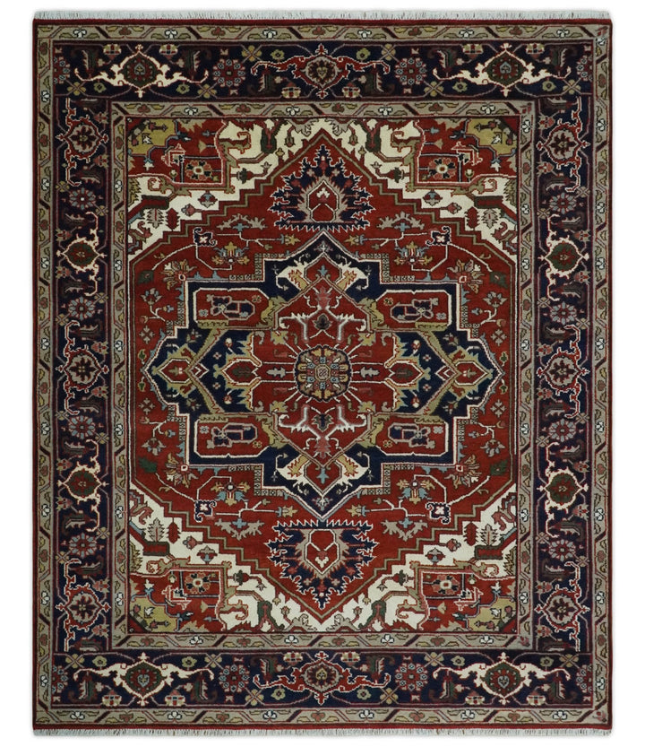 Custom Made Traditional Brown, Ivory and Blue Hand knotted Multi Size wool Area Rug - The Rug Decor