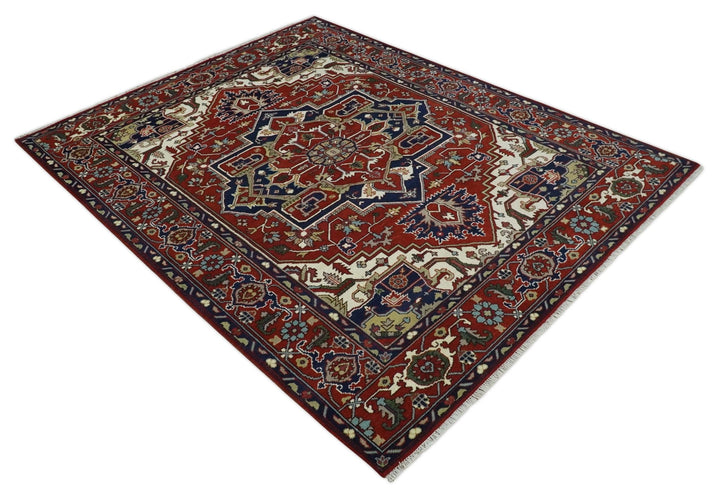 Custom Made Traditional Brown, Ivory and Blue Hand knotted Multi Size wool Area Rug - The Rug Decor