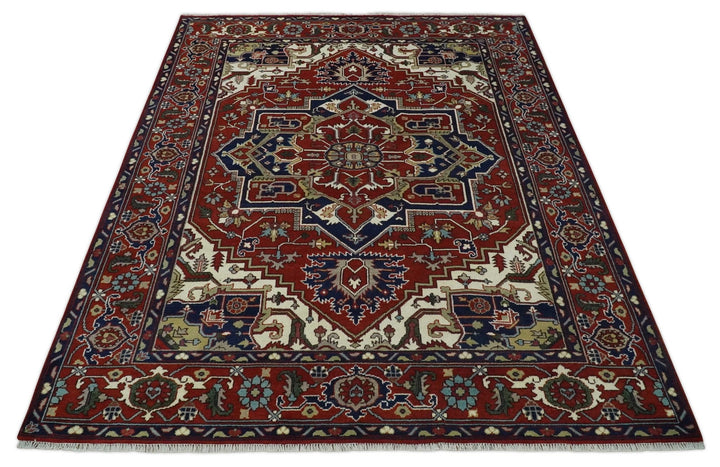 Custom Made Traditional Brown, Ivory and Blue Hand knotted Multi Size wool Area Rug - The Rug Decor
