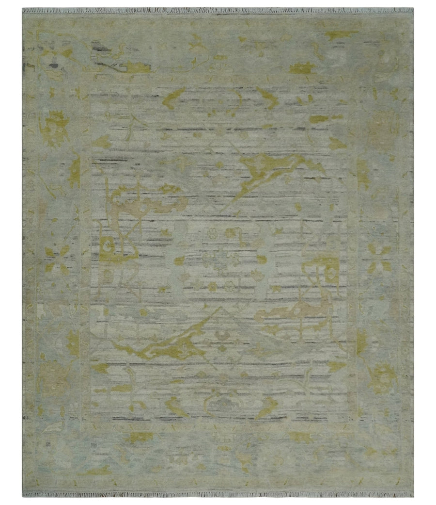 Custom Made Washed Out Hand Knotted Antique Ivory, Silver and Olive Traditional Wool Rug - The Rug Decor
