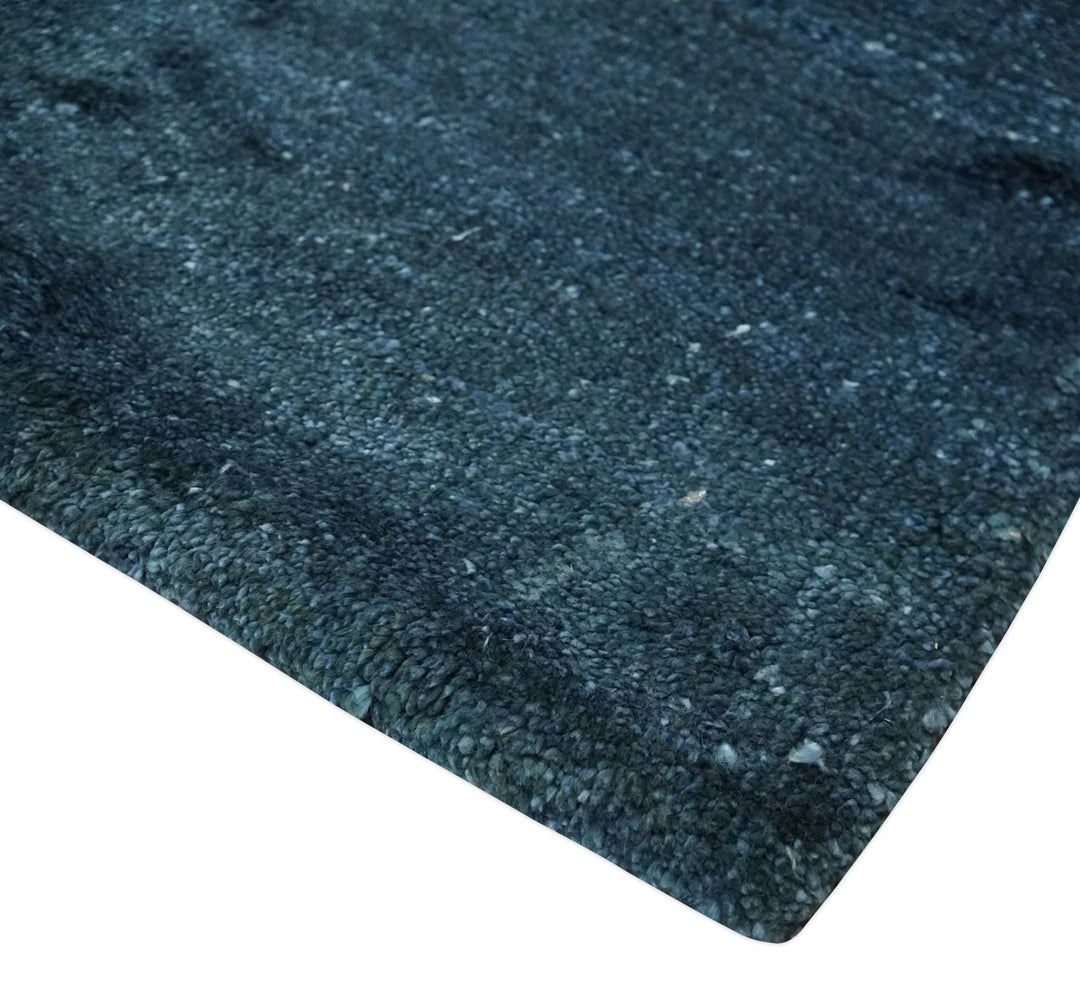 Dark Blue 2x3 Hand Knotted Solid Blue Rug made with Art Silk | N6623 - The Rug Decor