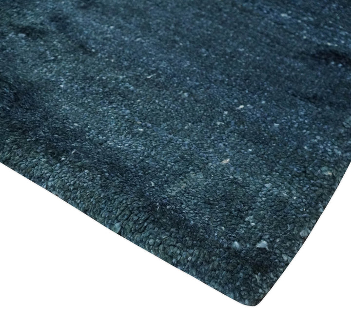 Dark Blue 2x3 Hand Knotted Solid Blue Rug made with Art Silk | N6623 - The Rug Decor