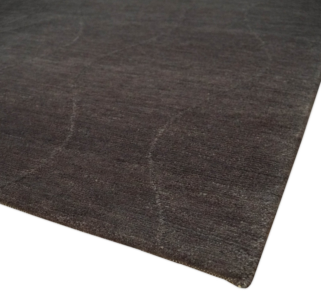 Dark Brown and Ivory Modern Stripes Pattern Hand knotted 5x7 wool and Art Silk Area Rug - The Rug Decor