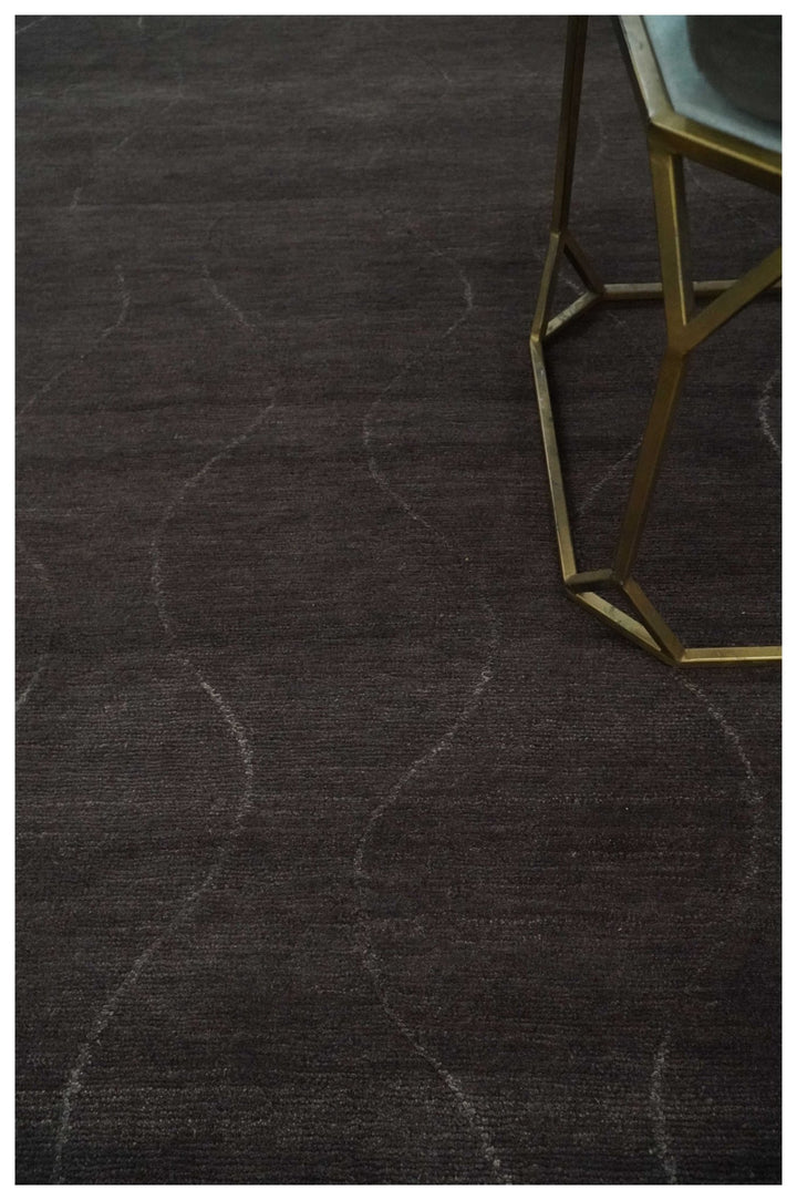 Dark Brown and Ivory Modern Stripes Pattern Hand knotted 5x7 wool and Art Silk Area Rug - The Rug Decor