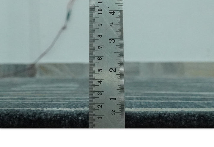 Dark Teal, Olive and Silver Modern Stripes Design Hand loom 5x8 wool and Art Silk Area rug - The Rug Decor