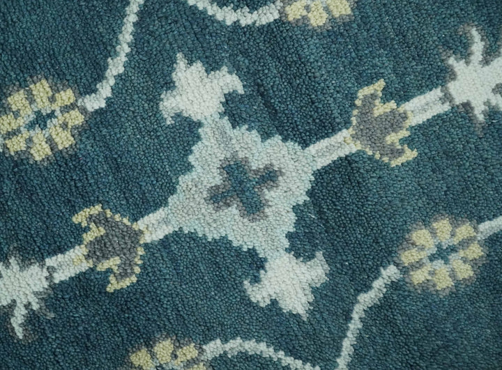 Dark Teal, Silver, Blue and Ivory Hand Knotted Traditional Oushak Multi Size Area Rug - The Rug Decor