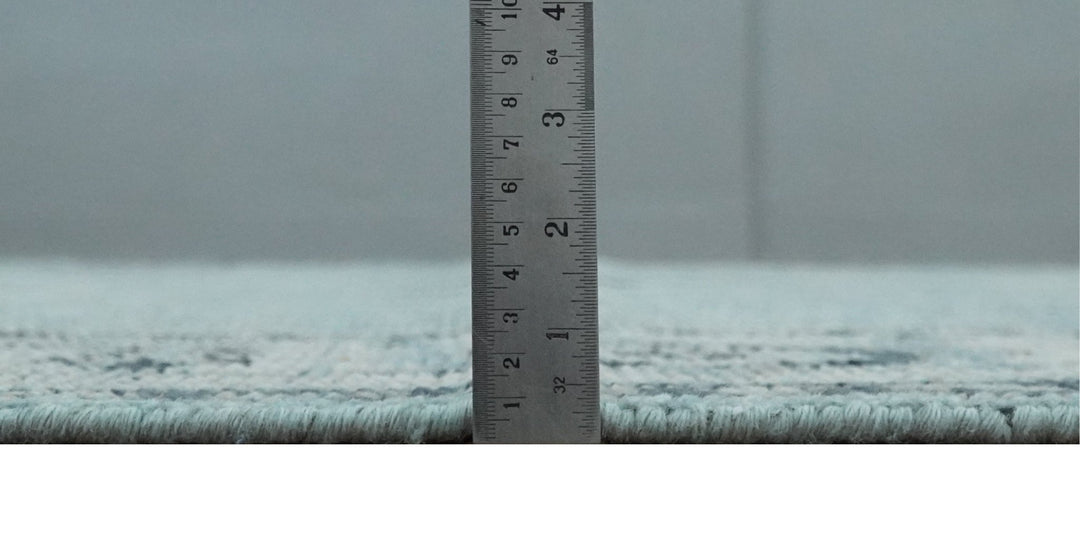 Distressed Hand Knotted Multi Size Blue, Silver and Charcoal Traditional Low Pile Wool Area Rug - The Rug Decor