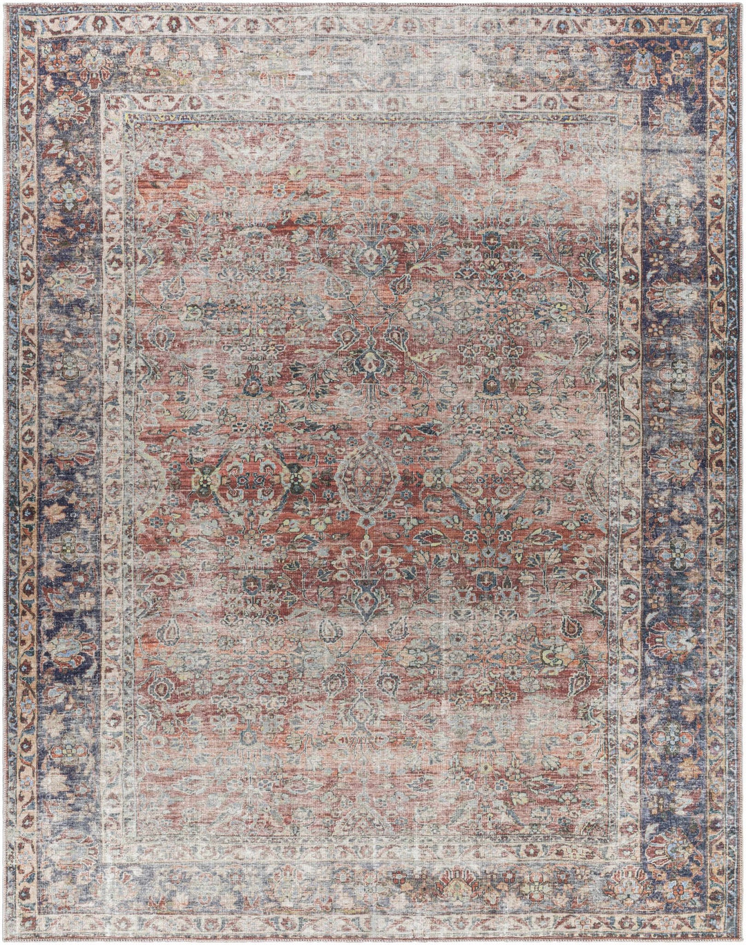 Distressed Look Traditional Rust And Dark Purple Turkish Design Machine Washable Rug - The Rug Decor