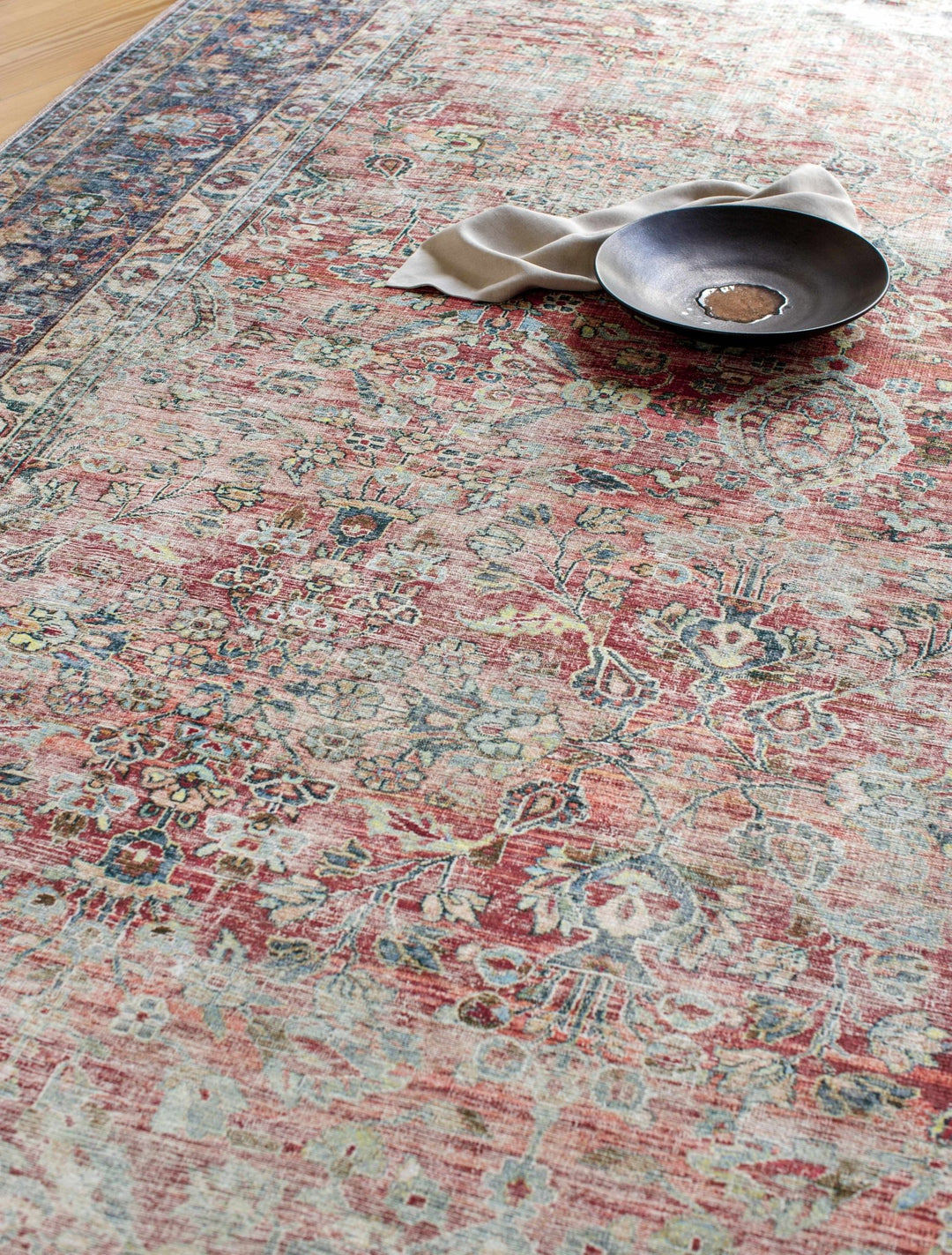 Distressed Look Traditional Rust And Dark Purple Turkish Design Machine Washable Rug - The Rug Decor