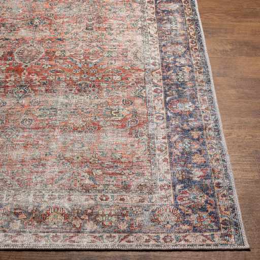 Distressed Look Traditional Rust And Dark Purple Turkish Design Machine Washable Rug - The Rug Decor
