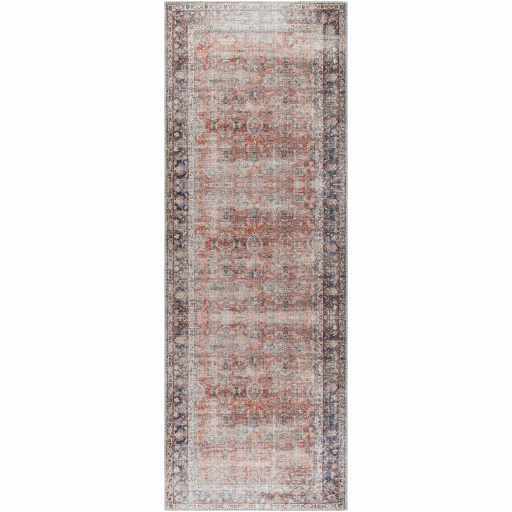 Distressed Look Traditional Rust And Dark Purple Turkish Design Machine Washable Rug - The Rug Decor