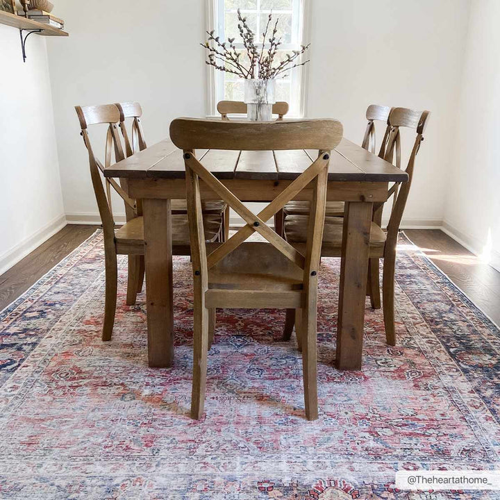 Distressed Look Traditional Rust And Dark Purple Turkish Design Machine Washable Rug - The Rug Decor