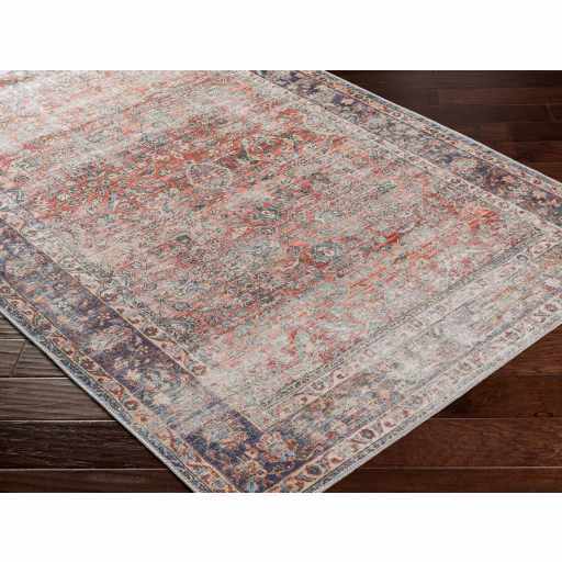 Distressed Look Traditional Rust And Dark Purple Turkish Design Machine Washable Rug - The Rug Decor