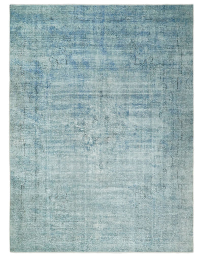 Distressed Vintage 8x11 Blue Traditional Oxidized Textured Persian Low Pile Wool Rug | TRD4308 - The Rug Decor