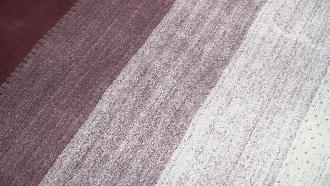 Ombre Purple and Ivory 5x7 Striped Wool and Bamboo Silk Hand Knotted Southwestern Gabbeh Rug | HL28