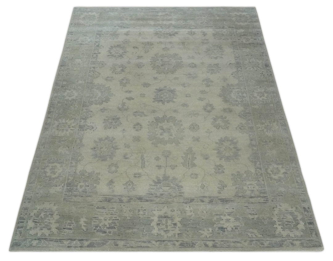 Earthy 8x10 Beige and Light Green Hand knotted Traditional Oushak wool Area Rug - The Rug Decor