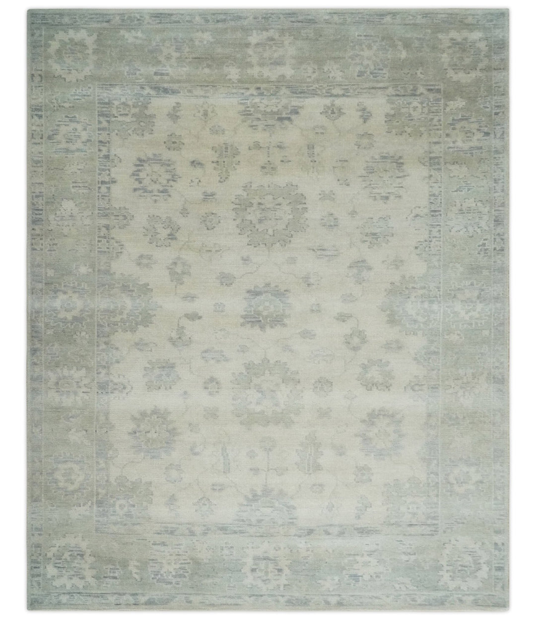 Earthy 8x10 Beige and Light Green Hand knotted Traditional Oushak wool Area Rug - The Rug Decor