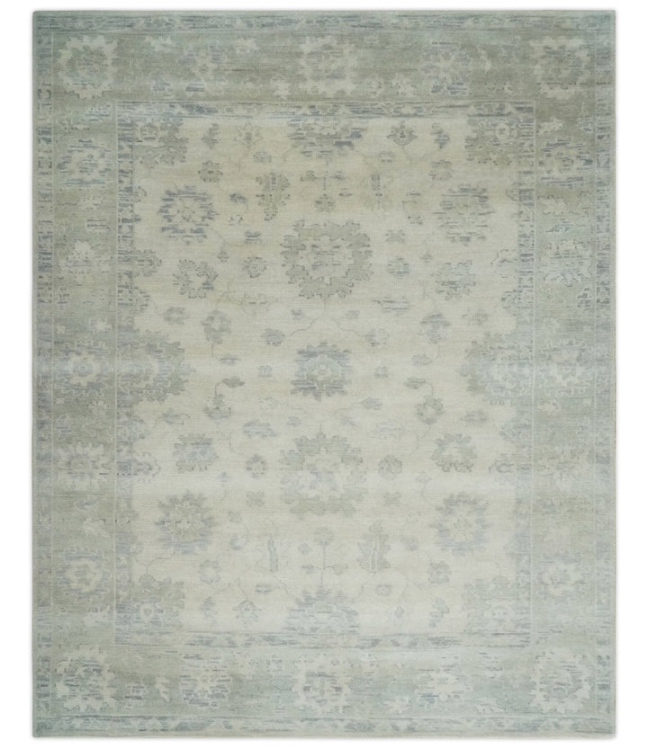 Earthy 8x10 Beige and Light Green Hand knotted Traditional Oushak wool Area Rug - The Rug Decor