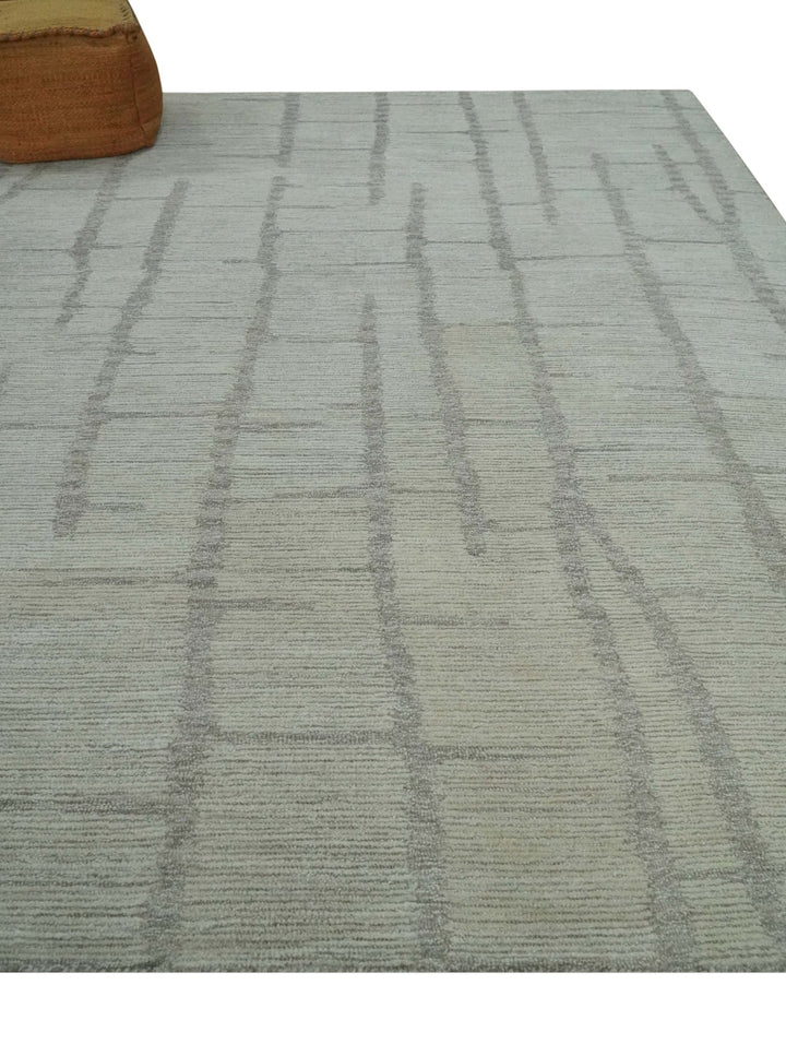 Earthy Modern Stripes Design Custom Made Ivory, Silver and Gray Hand Tufted Rug - The Rug Decor