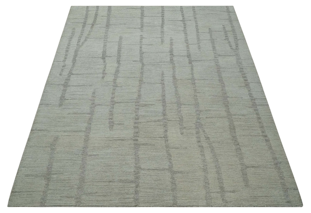 Earthy Modern Stripes Design Custom Made Ivory, Silver and Gray Hand Tufted Rug - The Rug Decor