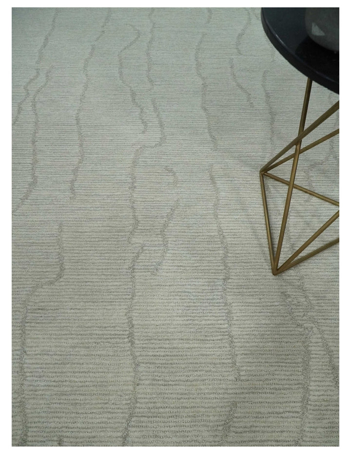 Earthy Neutral Custom Made Hand Tufted Multi Size Woolen Modern Ivory and Beige Area Rug - The Rug Decor