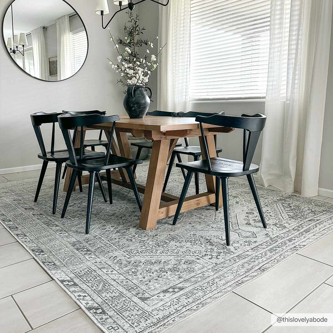Earthy Neutral Traditional Turkish Machine Woven Beige and Charcoal Machine Washable Rug - The Rug Decor