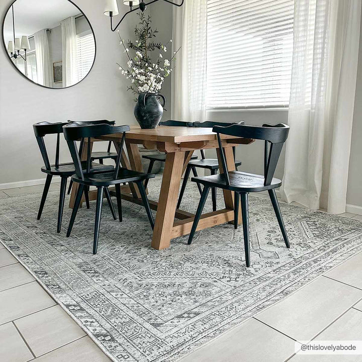 Earthy Neutral Traditional Turkish Machine Woven Beige and Charcoal Machine Washable Rug - The Rug Decor