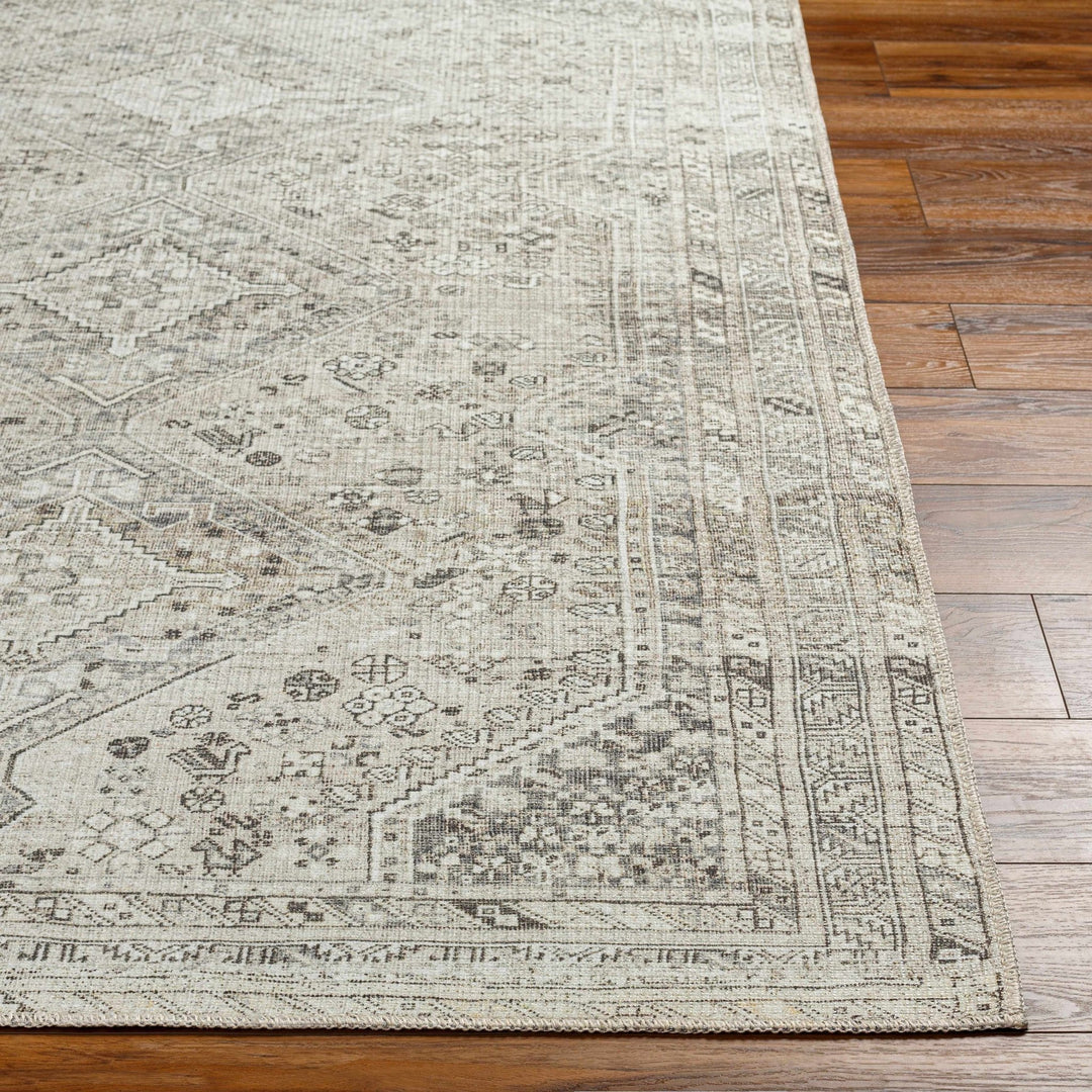 Earthy Neutral Traditional Turkish Machine Woven Beige and Charcoal Machine Washable Rug - The Rug Decor
