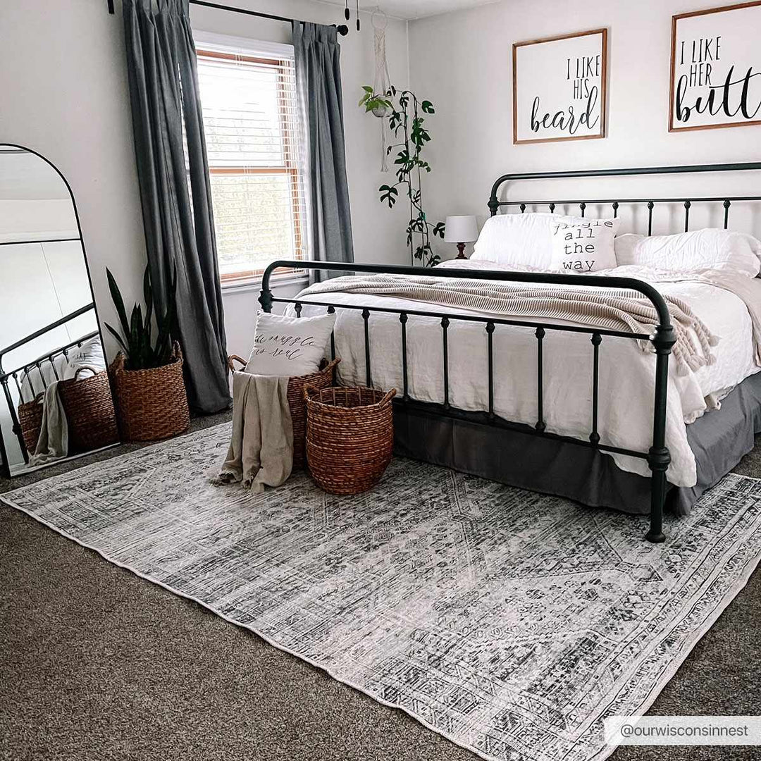 Earthy Neutral Traditional Turkish Machine Woven Beige and Charcoal Machine Washable Rug - The Rug Decor