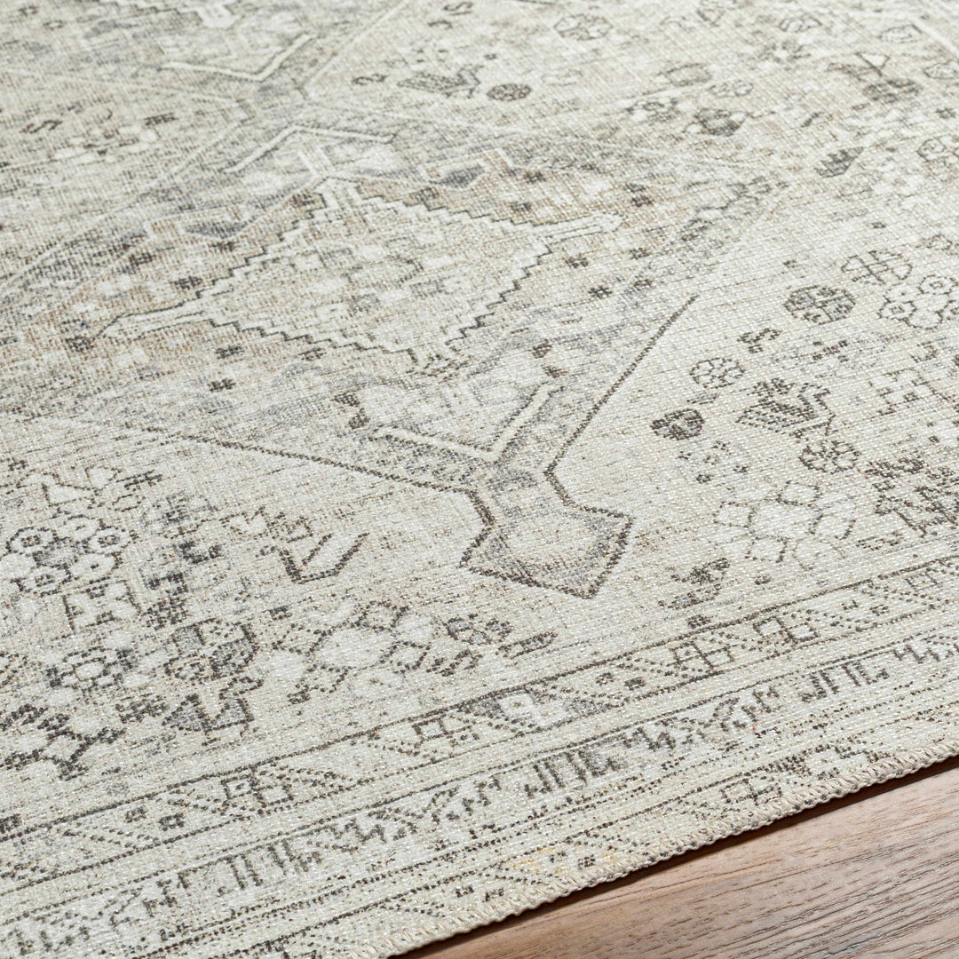 Earthy Neutral Traditional Turkish Machine Woven Beige and Charcoal Machine Washable Rug - The Rug Decor