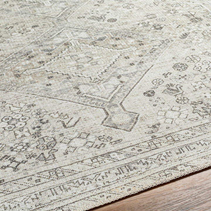 Earthy Neutral Traditional Turkish Machine Woven Beige and Charcoal Machine Washable Rug - The Rug Decor