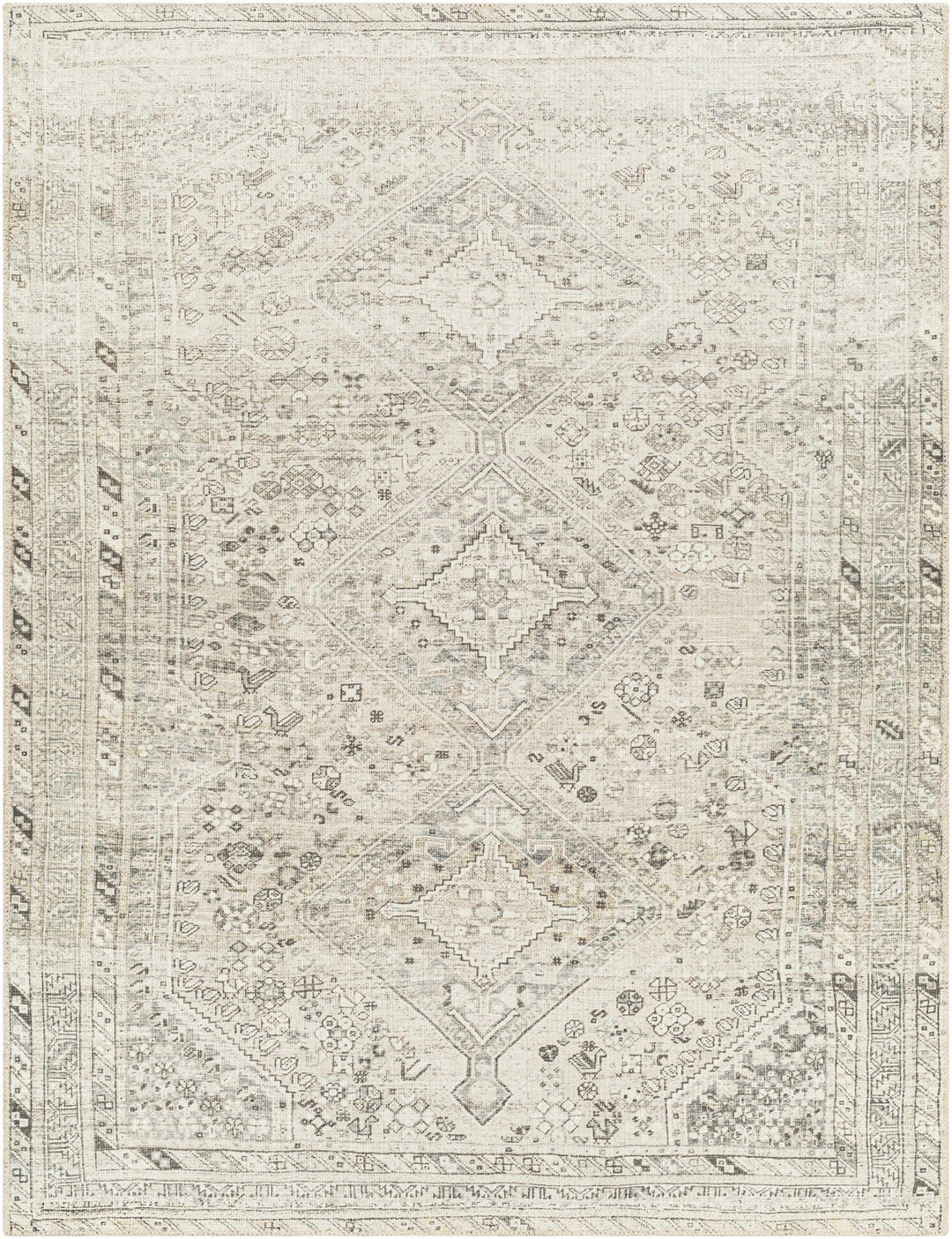 Earthy Neutral Traditional Turkish Machine Woven Beige and Charcoal Machine Washable Rug - The Rug Decor