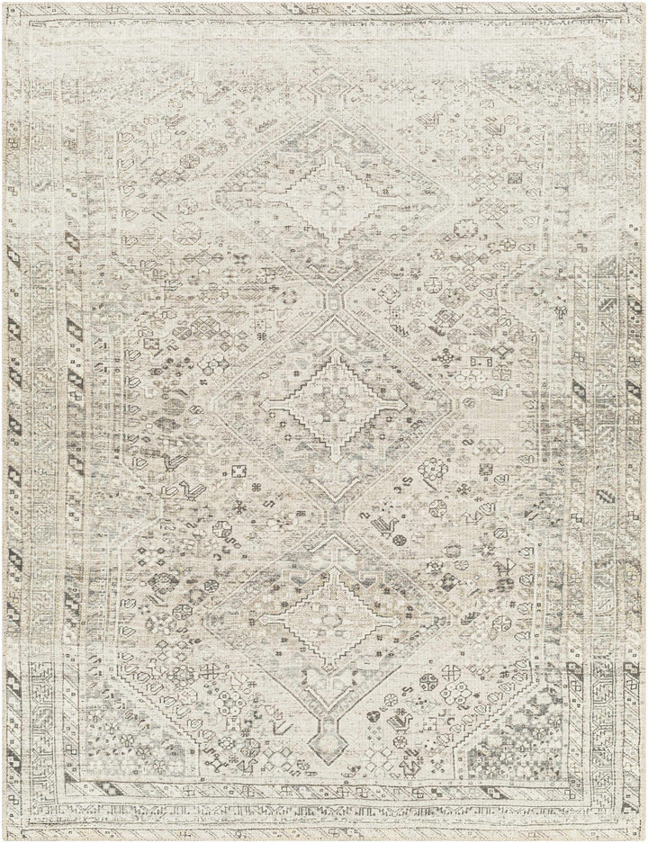 Earthy Neutral Traditional Turkish Machine Woven Beige and Charcoal Machine Washable Rug - The Rug Decor
