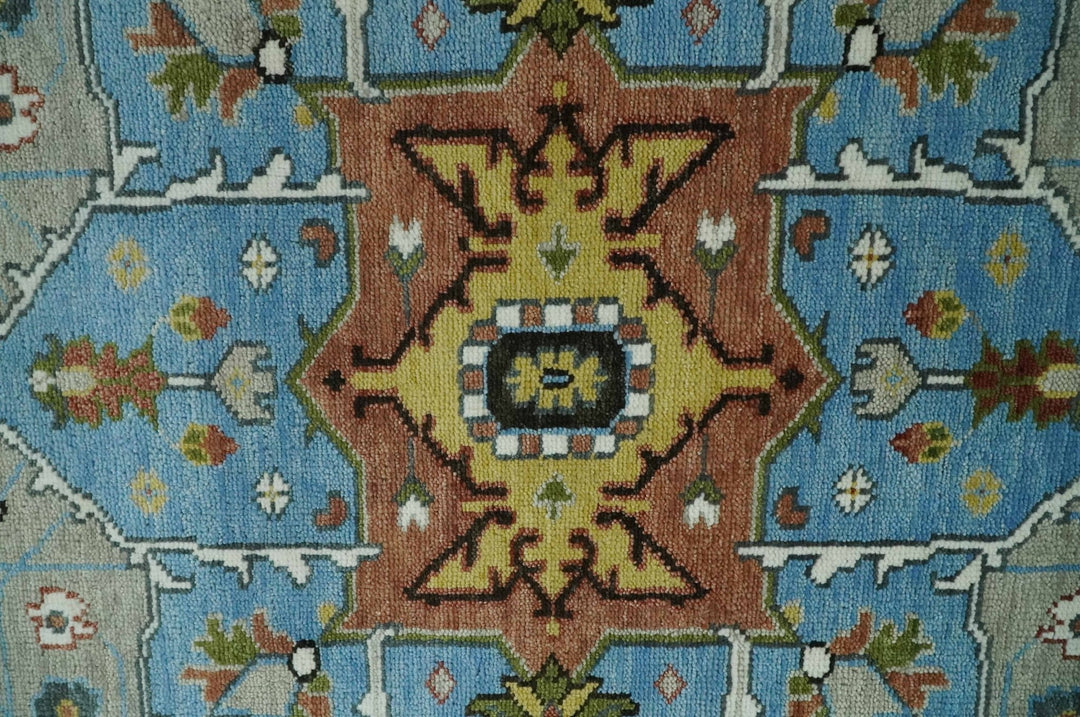 Eclectic 5x8, 6x9, 8x10, 9x12, 10x14 and 12x15 Hand Knotted Blue, Silver and Gray Vibrant Colorful Persian heriz Serapi Rug | TRDCP806 - The Rug Decor