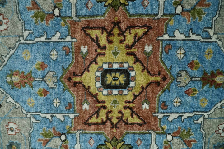 Eclectic 5x8, 6x9, 8x10, 9x12, 10x14 and 12x15 Hand Knotted Blue, Silver and Gray Vibrant Colorful Persian heriz Serapi Rug | TRDCP806 - The Rug Decor