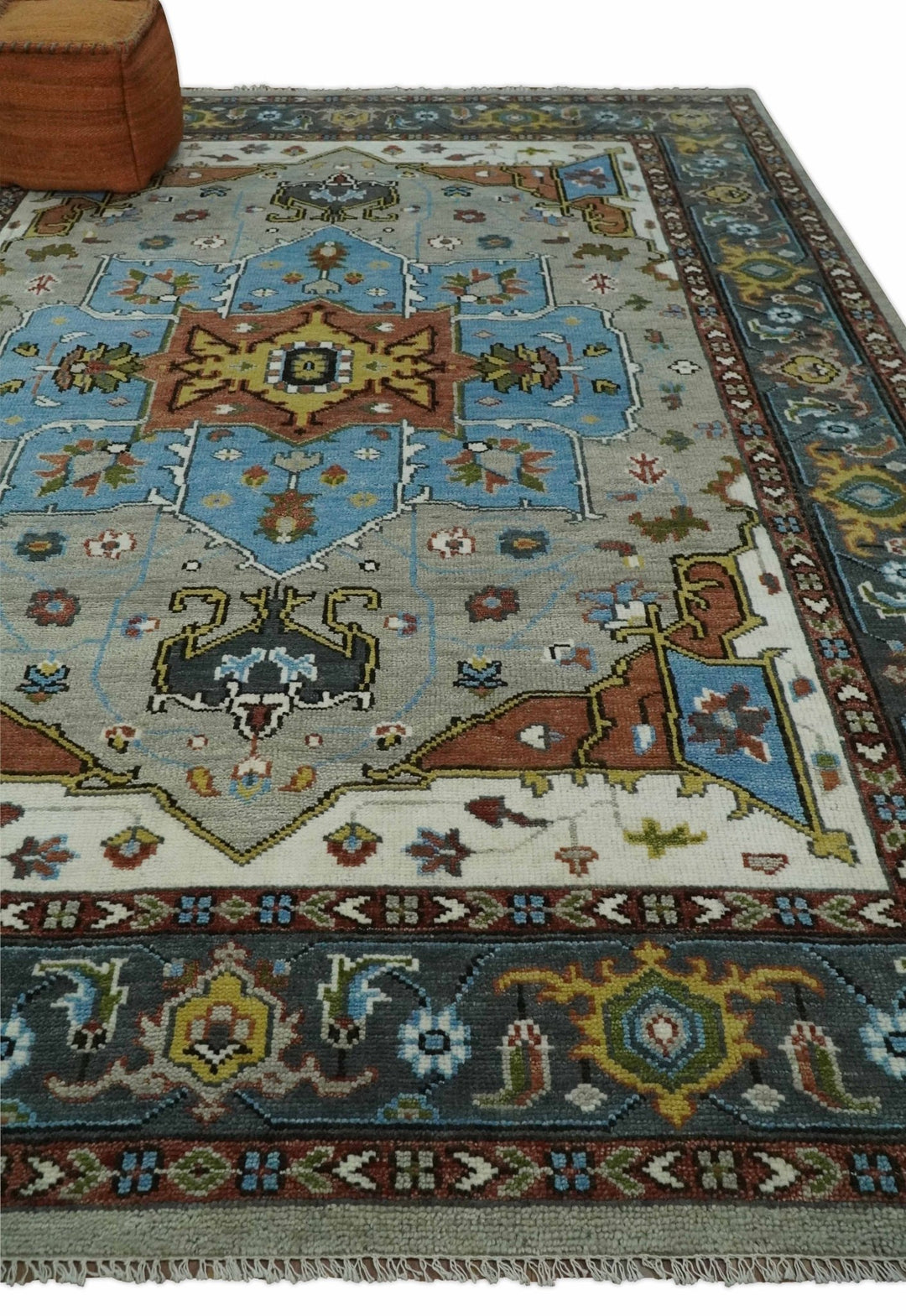 Eclectic 5x8, 6x9, 8x10, 9x12, 10x14 and 12x15 Hand Knotted Blue, Silver and Gray Vibrant Colorful Persian heriz Serapi Rug | TRDCP806 - The Rug Decor