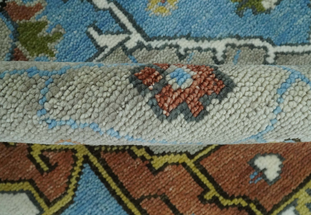 Eclectic 5x8, 6x9, 8x10, 9x12, 10x14 and 12x15 Hand Knotted Blue, Silver and Gray Vibrant Colorful Persian heriz Serapi Rug | TRDCP806 - The Rug Decor