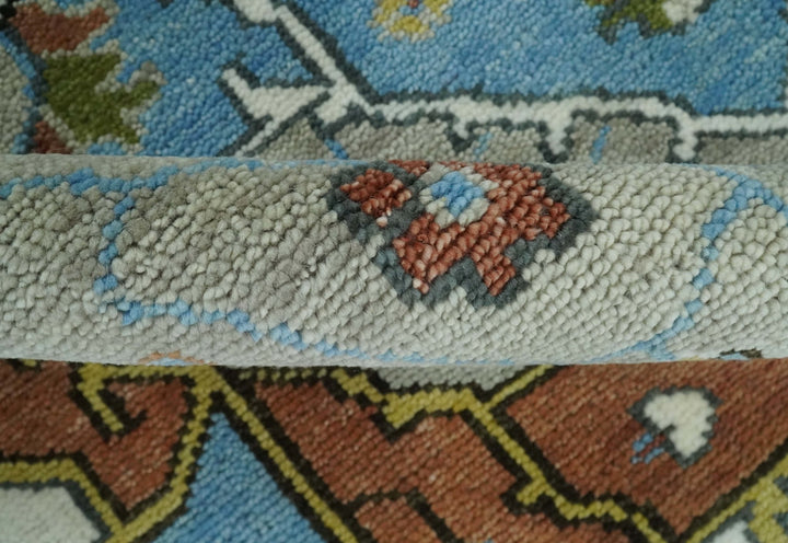 Eclectic 5x8, 6x9, 8x10, 9x12, 10x14 and 12x15 Hand Knotted Blue, Silver and Gray Vibrant Colorful Persian heriz Serapi Rug | TRDCP806 - The Rug Decor