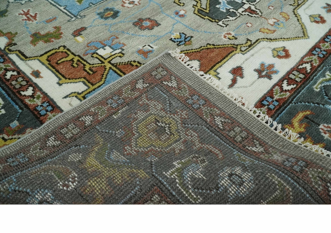 Eclectic 5x8, 6x9, 8x10, 9x12, 10x14 and 12x15 Hand Knotted Blue, Silver and Gray Vibrant Colorful Persian heriz Serapi Rug | TRDCP806 - The Rug Decor