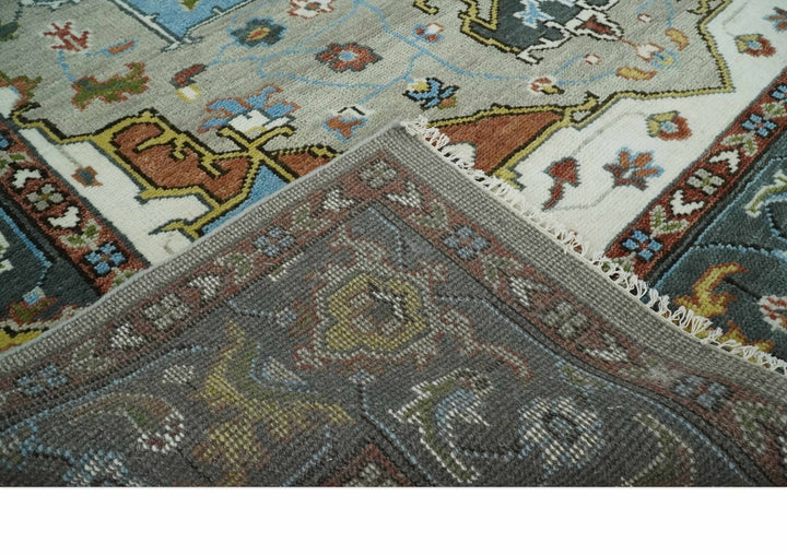 Eclectic 5x8, 6x9, 8x10, 9x12, 10x14 and 12x15 Hand Knotted Blue, Silver and Gray Vibrant Colorful Persian heriz Serapi Rug | TRDCP806 - The Rug Decor